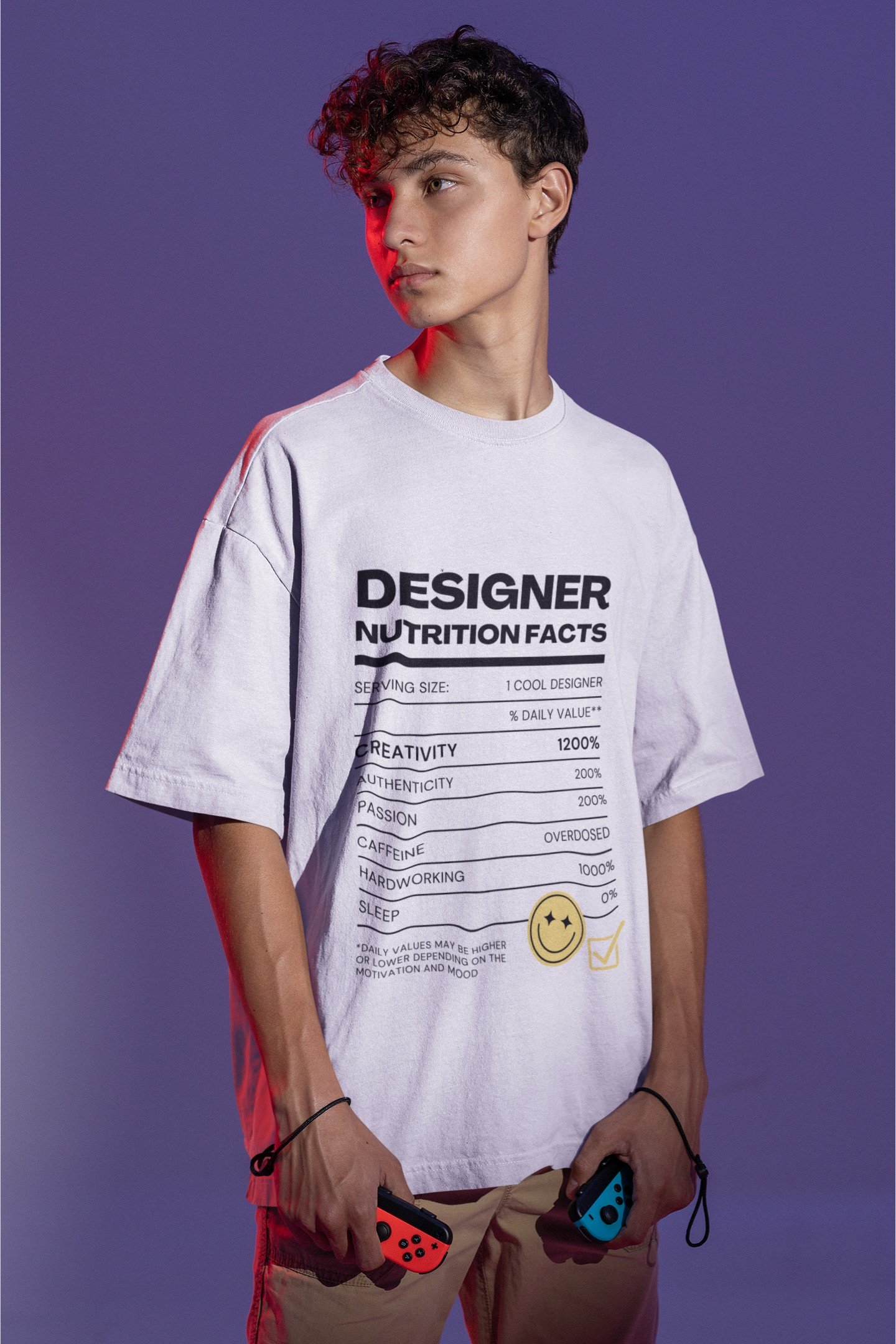 Designer Nutrition Facts - Funny, Swag, Artistic Drop Shoulder Tee