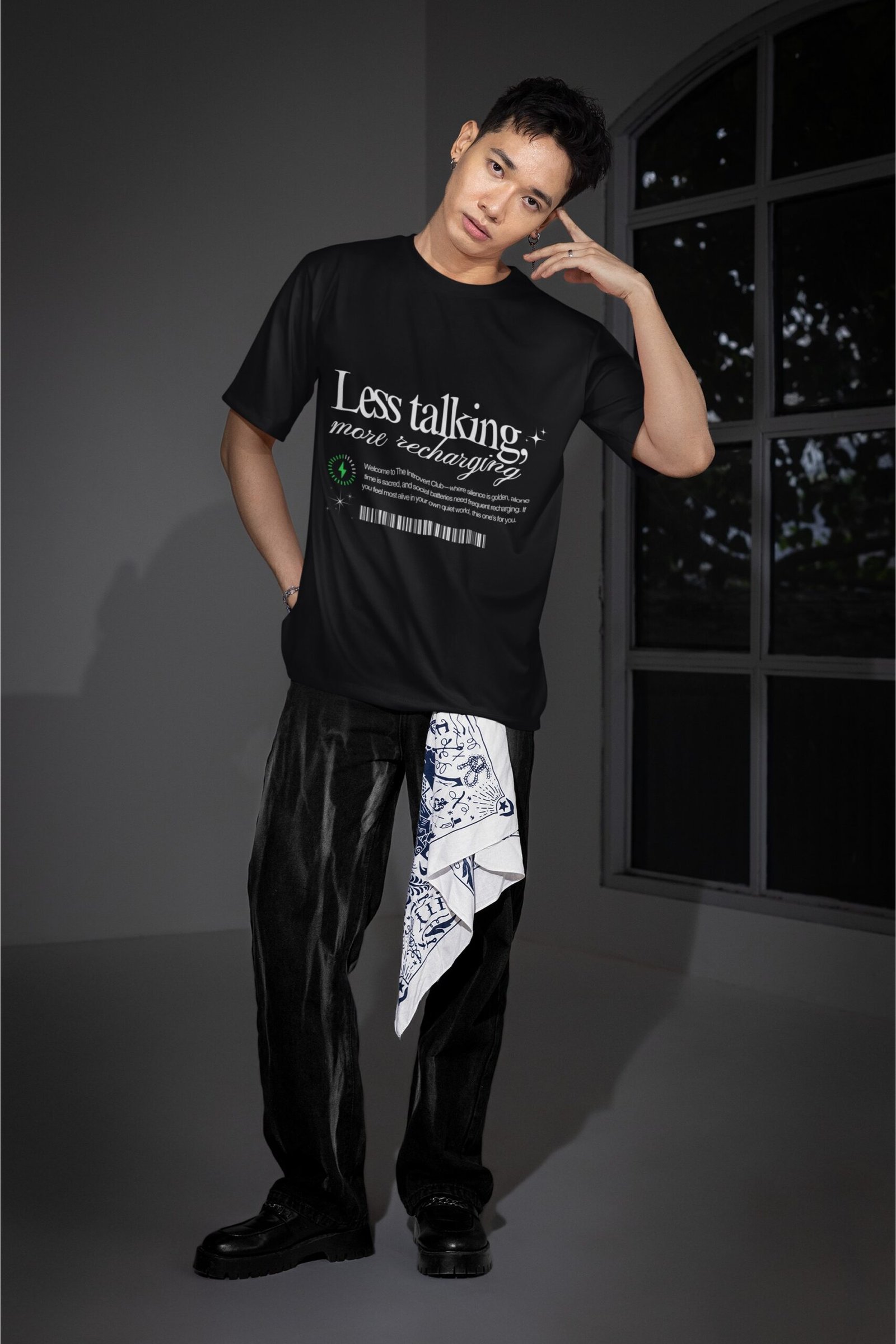 Less Talking More Recharging - Swag Drop Shoulder Tee - Image 2