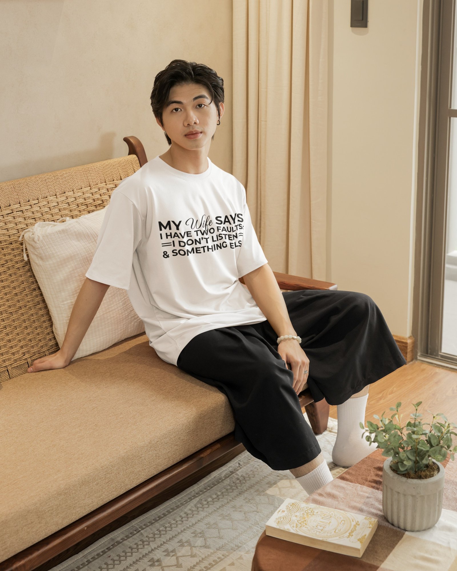 My Wife Says I Have Two Faults, I Don't Listen and Something Else - Funny Drop Shoulder Tee - Image 3