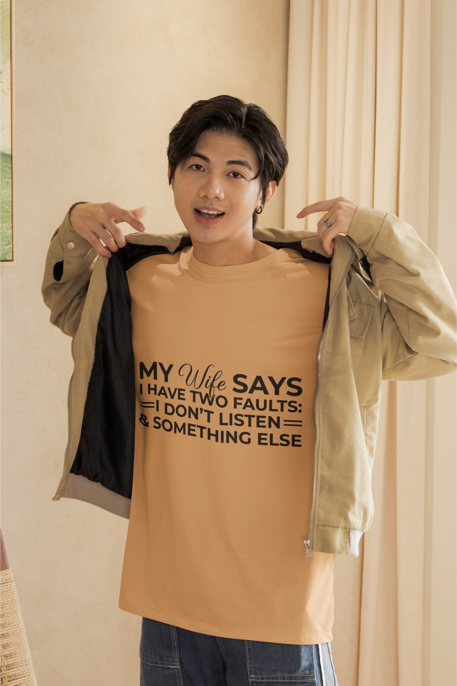 My Wife Says I Have Two Faults, I Don't Listen and Something Else - Funny Drop Shoulder Tee - Image 2