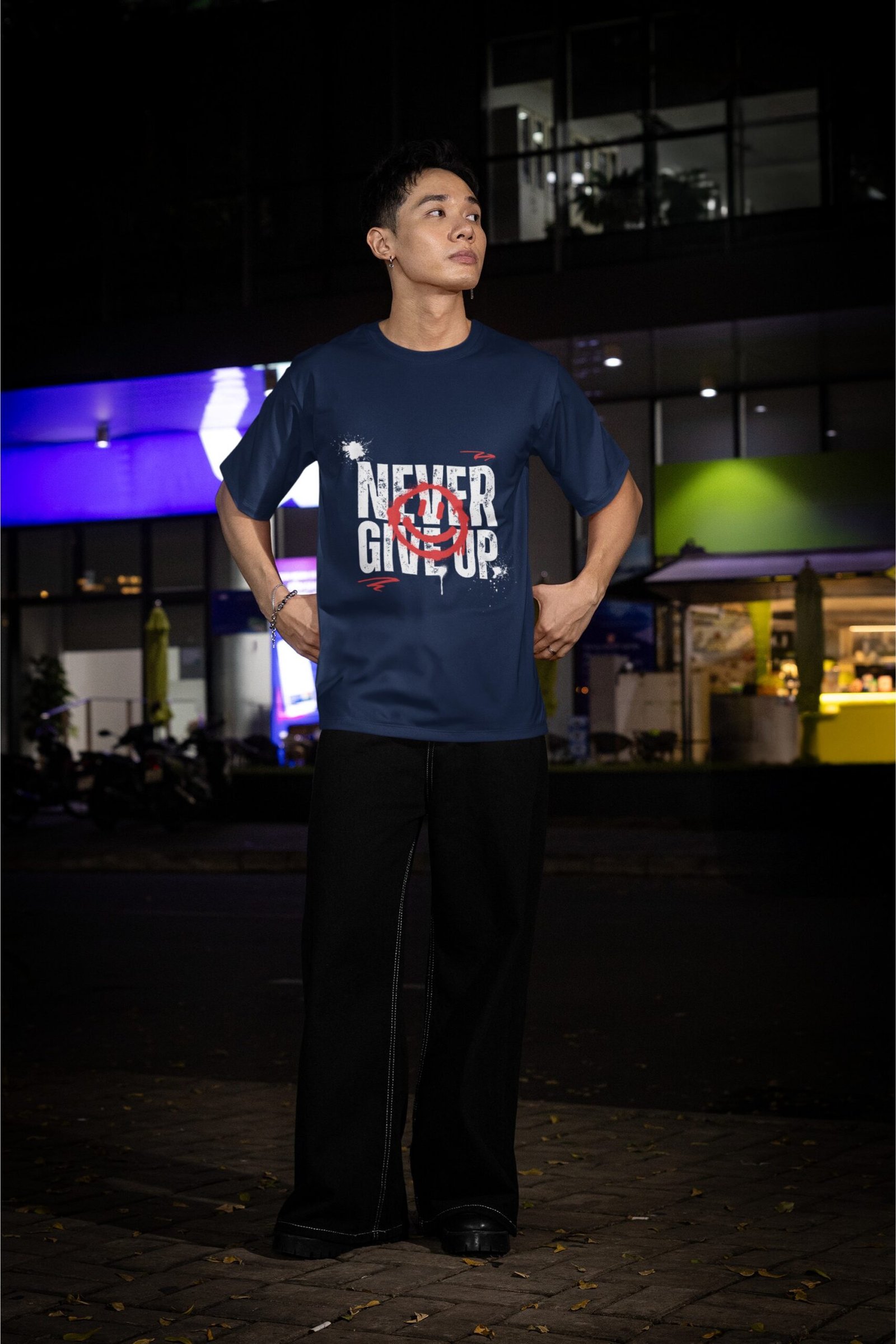 Never Give Up - Swag Drop Shoulder Tee - Image 3