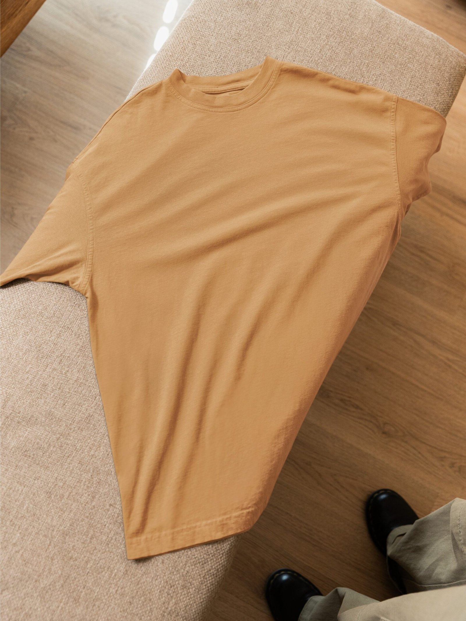 Plain drop shoulder Tee - Beige - Image 2