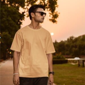 Plain drop shoulder Tee - Beige