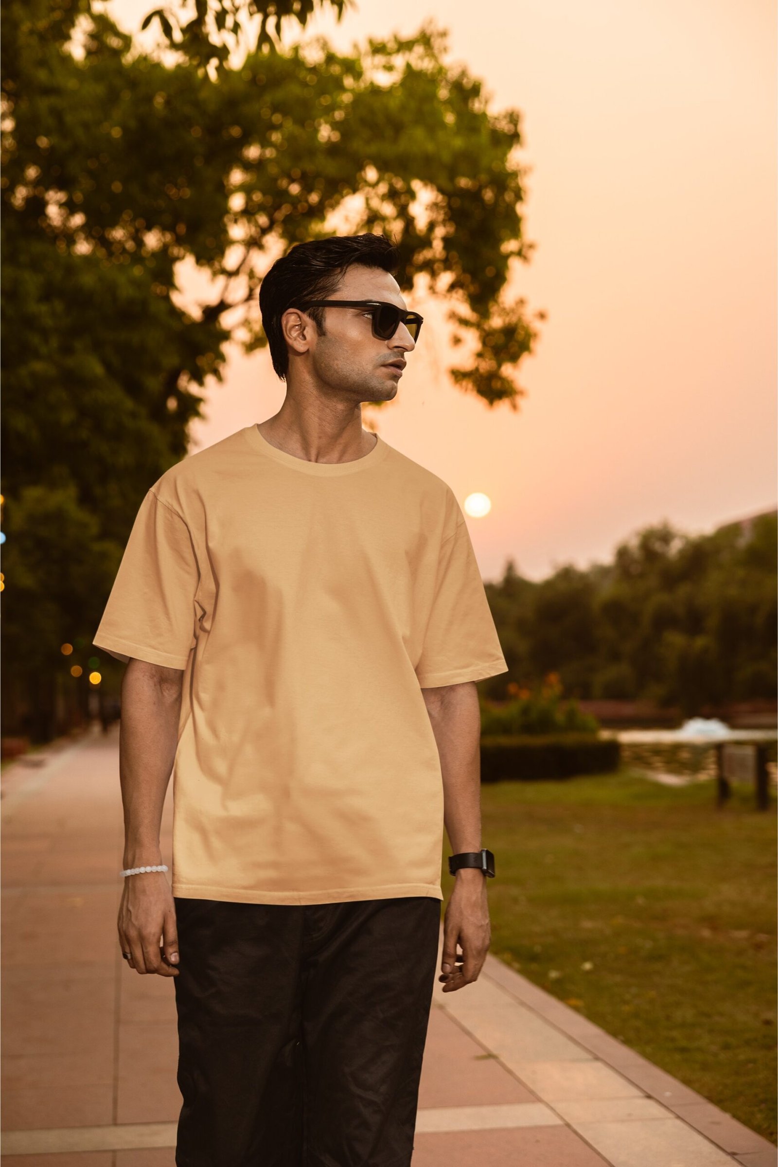Plain drop shoulder Tee - Beige