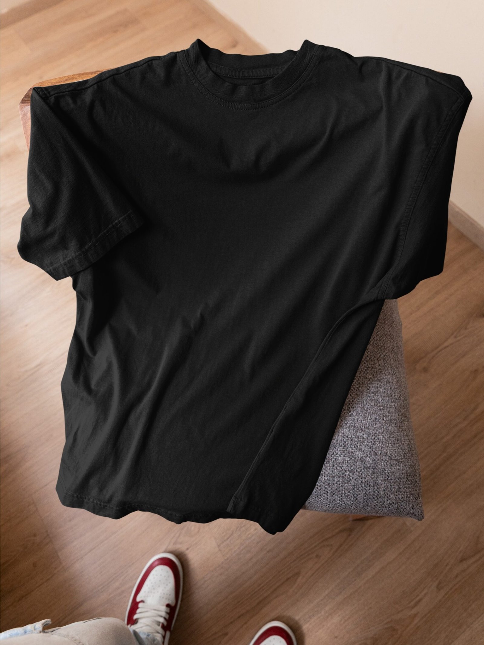 Plain Drop Shoulder Tee - Black - Image 2