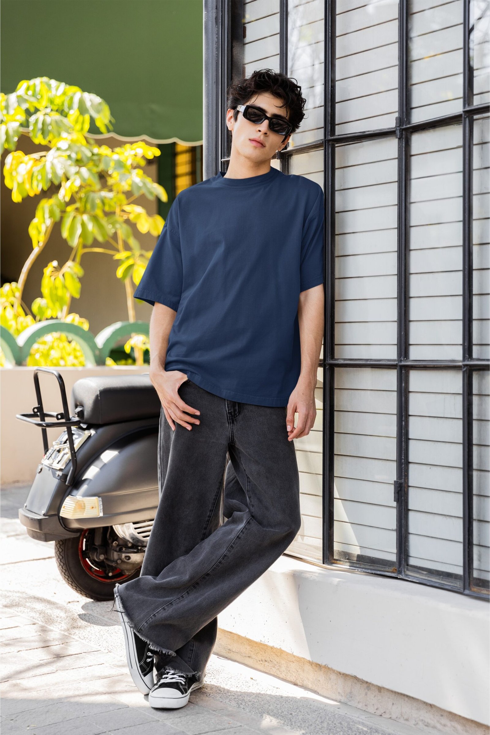 Plain Drop Shoulder Tee - Navy