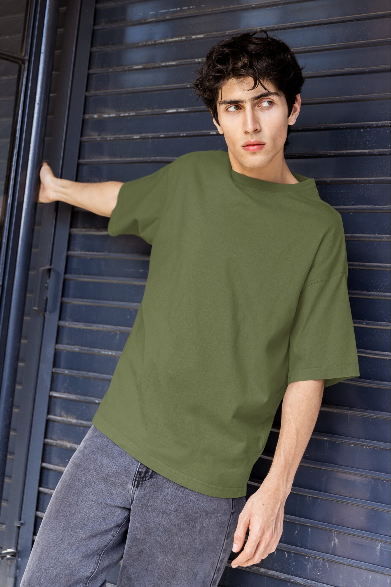 Plain Drop Shoulder Tee - Olive Green