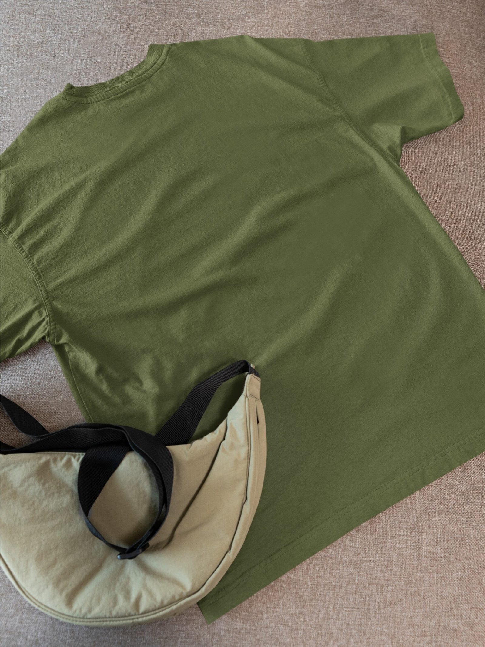 Plain Drop Shoulder Tee - Olive Green - Image 2