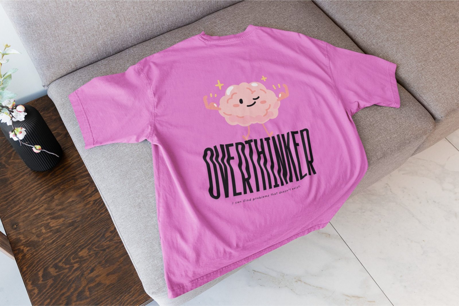 Over Thinker, Cute, Drop Shoulder Tee - Image 3