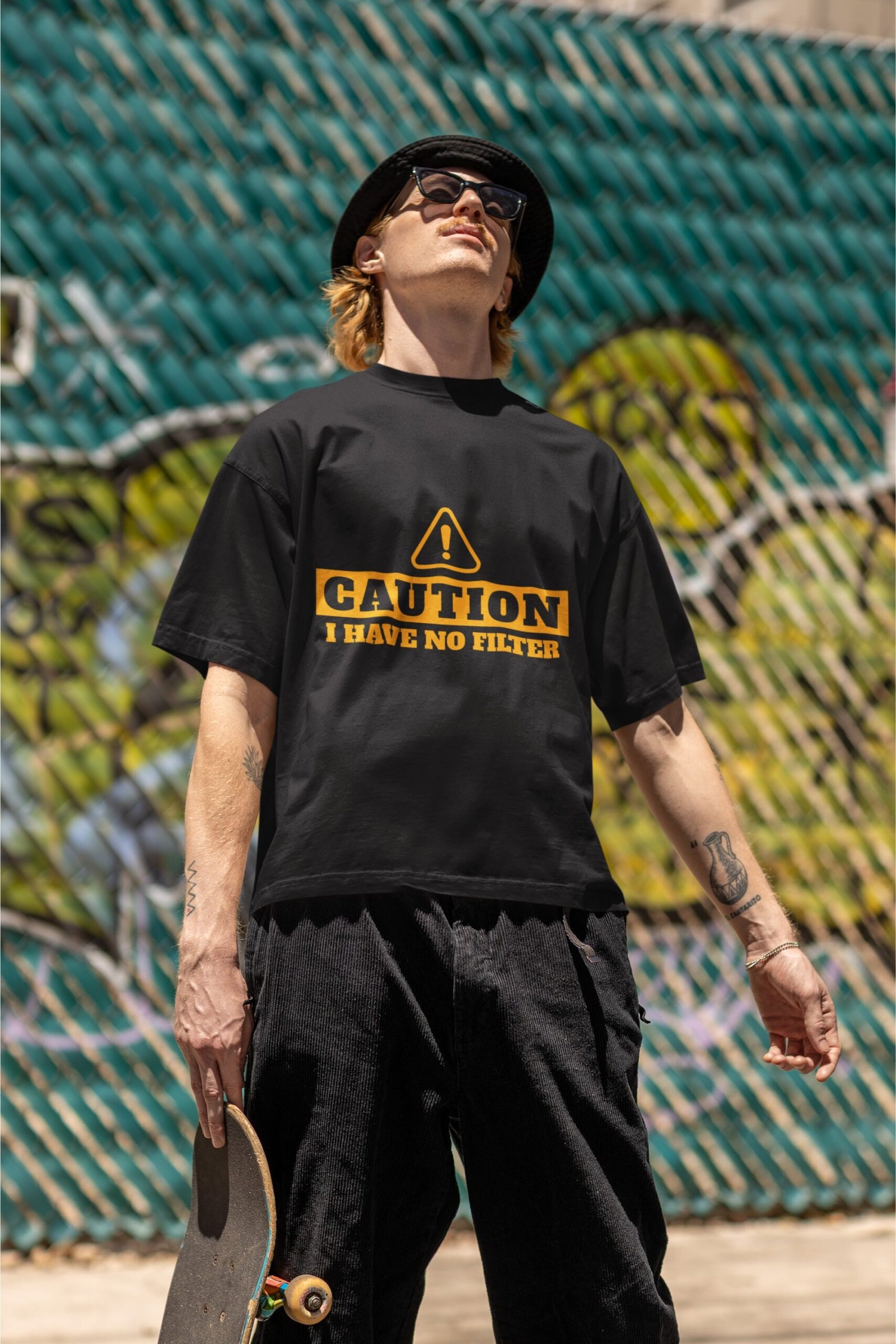 Caution I Have No Filter - Funny, Swag, Drop Shoulder Tee - Image 3