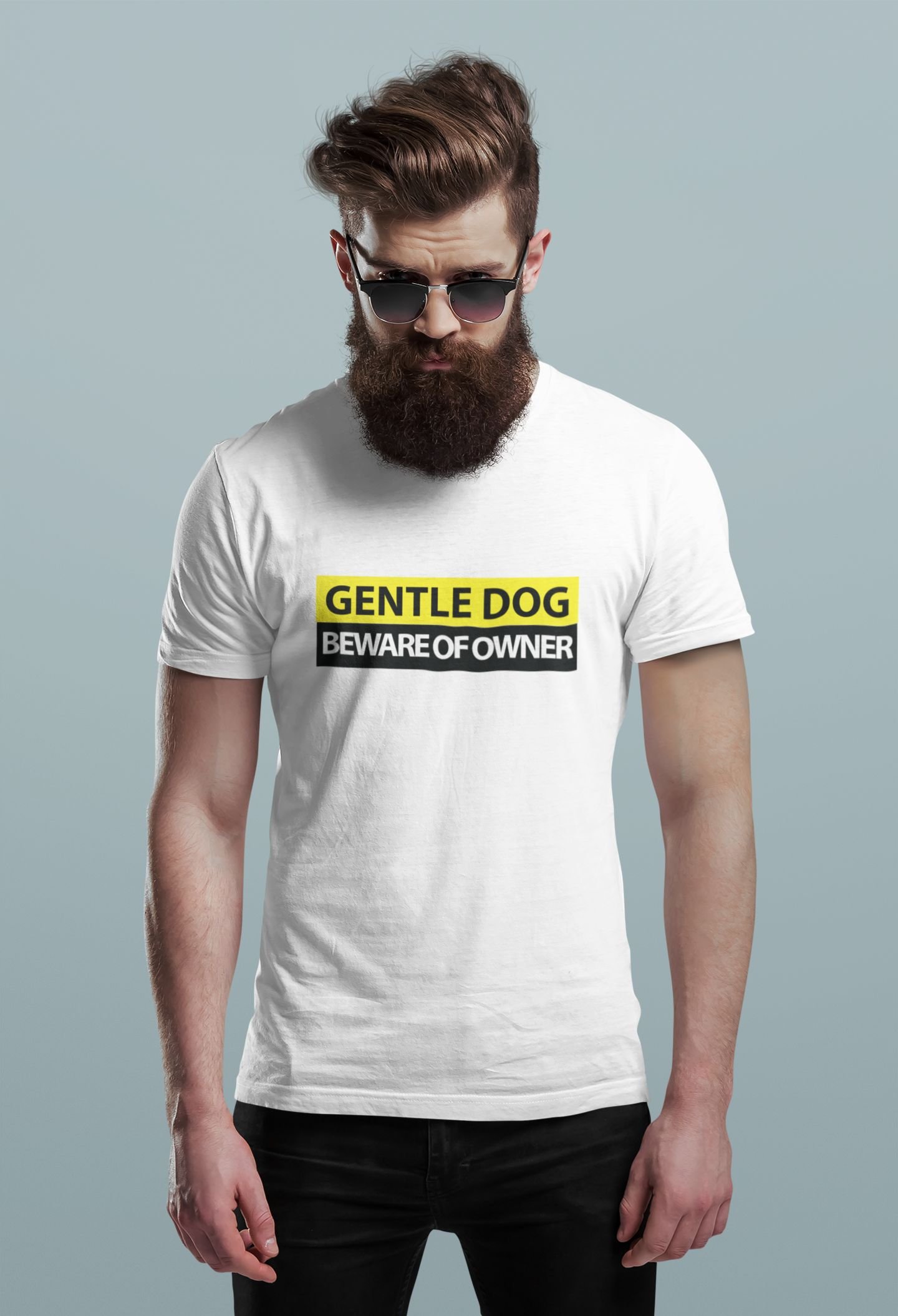 Gentle Dog Beware Of The Owner - Funny, Dog Lovers, 100% Cotton Tee