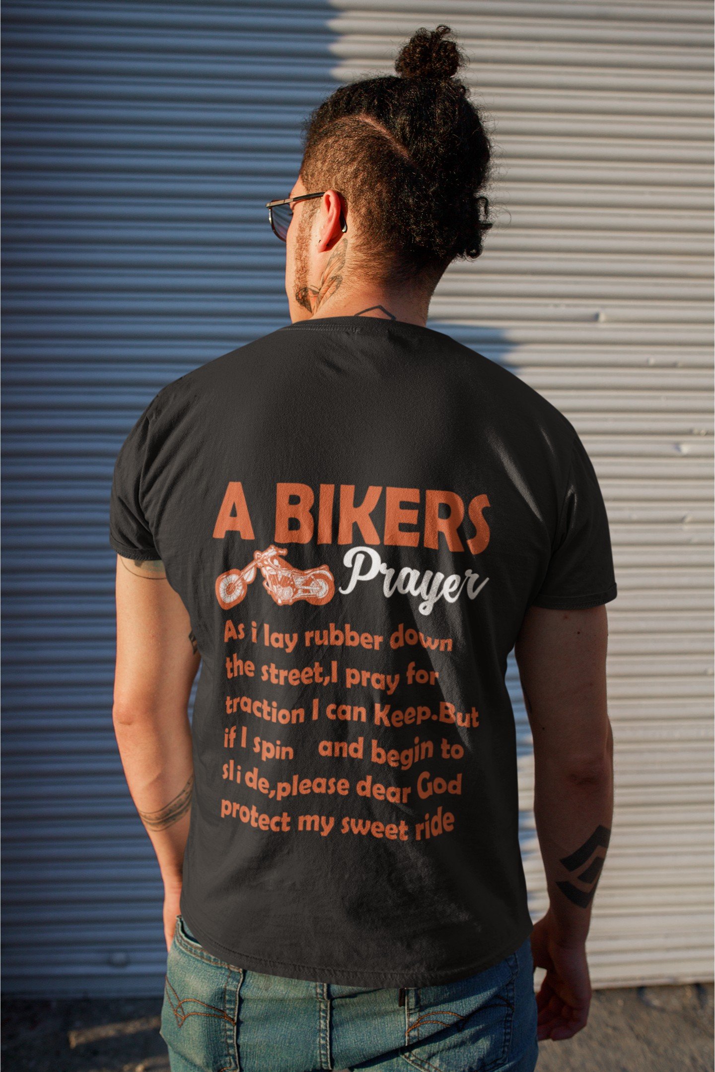 A Biker's Prayer - Funny 100% Cotton Tee - Print On Back