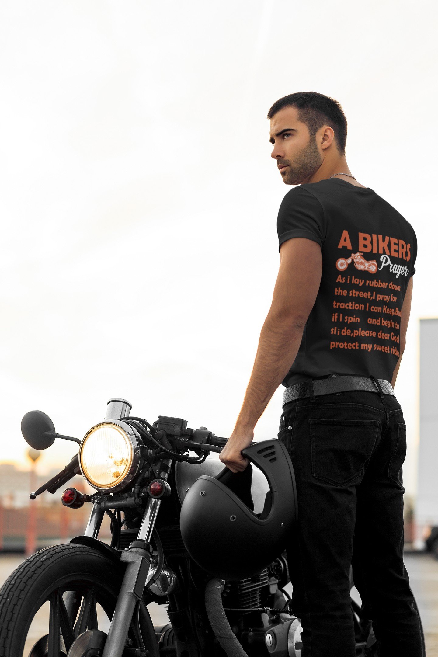A Biker's Prayer - Funny 100% Cotton Tee - Print On Back - Image 2