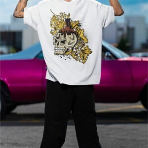 Floral skull - Swag, Artistic, Drop Shoulder Tee