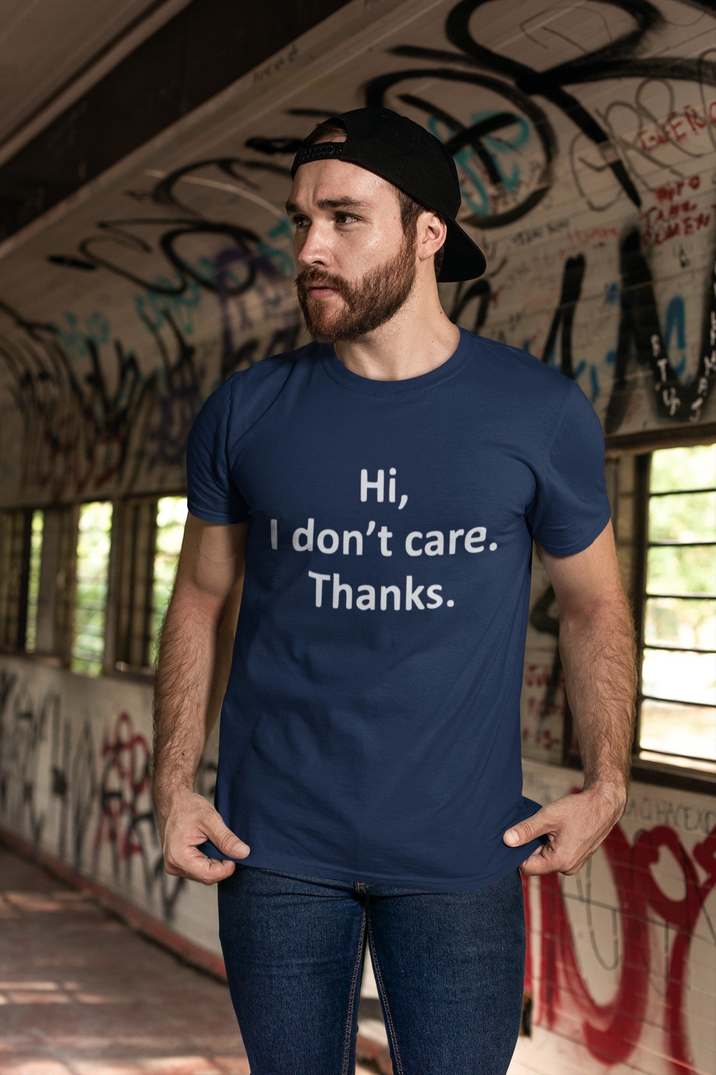 Hi I Don't Care Thanks - Funny, Attitude, 100% Cotton Tee