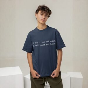 Alternative view of "Unisex" I Don't Rise And Shine. I Caffinate And Hope - Funny, Drop Shoulder Tee