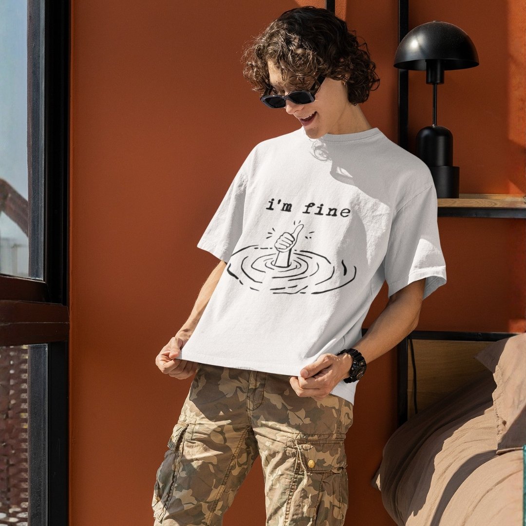 "Funny Joke" - I'm Fine - Drop Shoulder Tee - Image 2